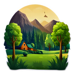 Beautiful Digital Illustration of Green Landscape with Trees - Nature Scene Design