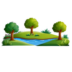 Beautiful Digital Illustration of Green Landscape with Trees - Nature Scene Design