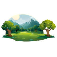 Beautiful Digital Illustration of Green Landscape with Trees - Nature Scene Design