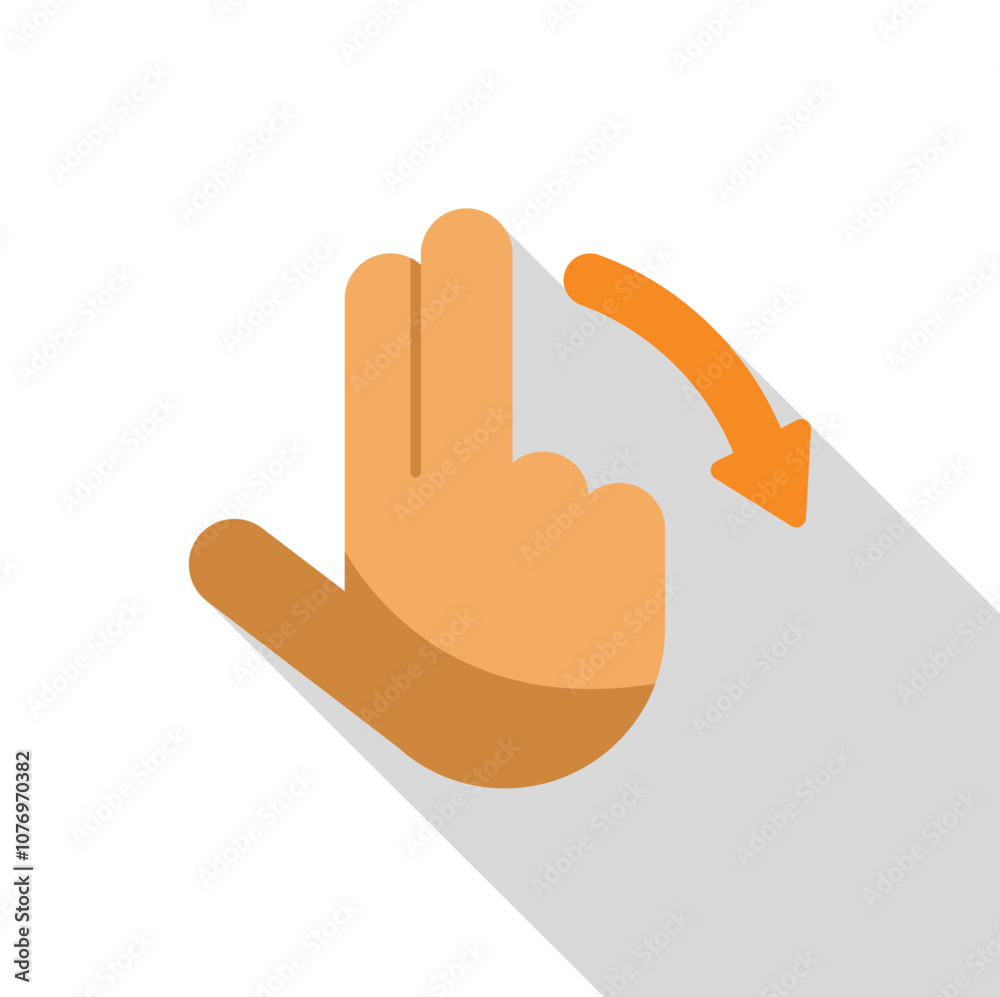 Poster multi touch rotate gesture being performed on a touchscreen device, using two fingers and rotating c