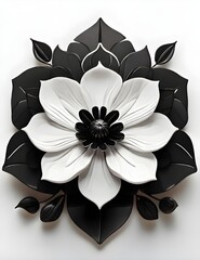 3D Black and White Digital Wallpaper of Flowers - Elegant Floral Design