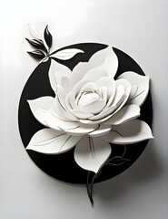 3D Black and White Digital Wallpaper of Flowers - Elegant Floral Design