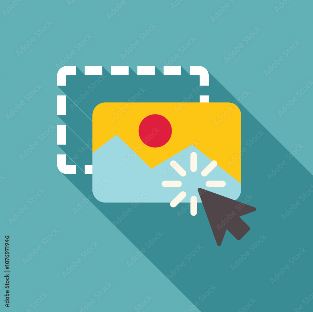 Poster mouse cursor clicking on a landscape image with loading icon, symbolizing cropping and image process