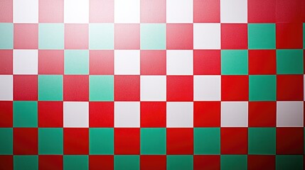 Colorful checkered pattern in red, green, and white on a flat surface.