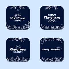 Merry Christmas hand draw cards. Collection of labels for celebrating Merry Christmas