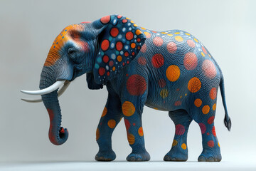 Fototapeta premium A colorful, dotted sculpture of an elephant, showcasing vibrant patterns and a playful design, set against a plain background.