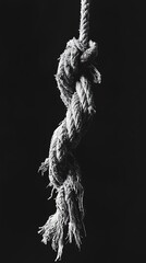A knotted rope hangs against a black background.