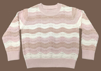 Girls Chevron Pointelle Knitted Sweater with round crew neck. Colorful Color Block Striped Long Sleeve Knitted Dress Sweater. Round Neck Crochet Mini Dress