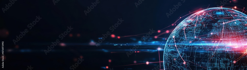 Poster globe with digital network lines, symbolizing global reach, professional colors, minimalistic design