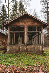 Abandoned rustic cabin with weathered wood