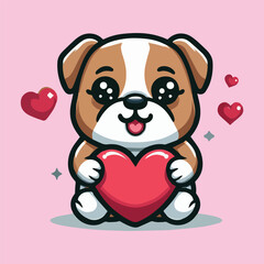 Obraz premium Cute Bulldog Cartoon Holding Heart Vector Icon Illustration