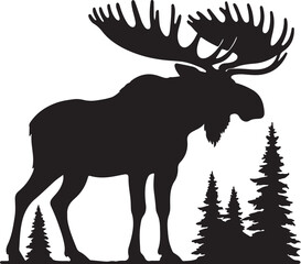 Moose Silhouette Vector Art on White Background - Majestic Forest Animal Icon Design

