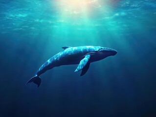 Fototapeta premium A graceful whale gliding through deep ocean waters, radiating wisdom and quiet strength