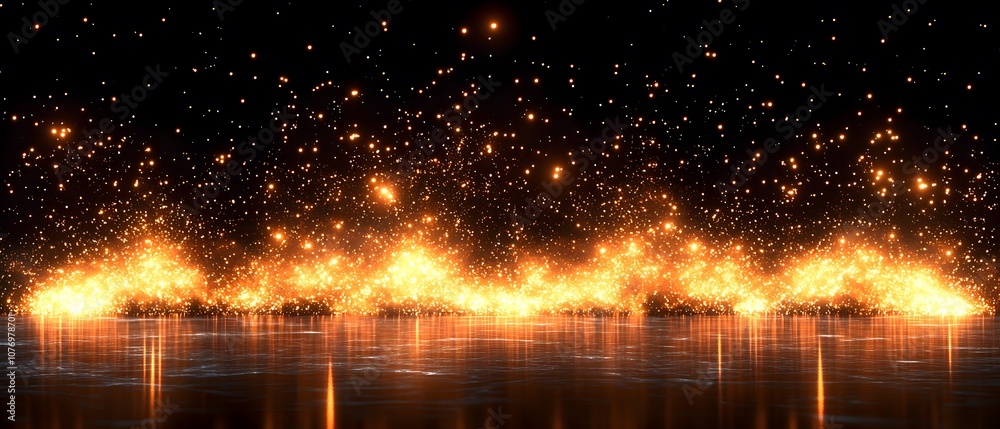 Poster A Stunning Display of Glowing Sparks and Particles Creating a Mesmerizing Firelight Effect Against a Dark Background for Use in Magical or Festive Themes