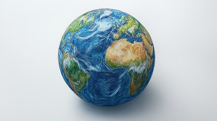 Fototapeta premium A hand-drawn image of the Earth on a white surface represents the simplicity and fragility of our planet