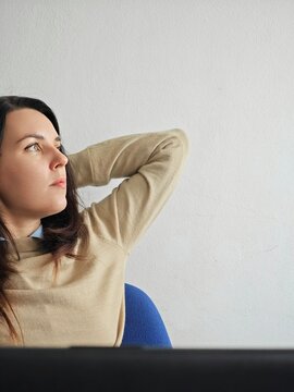 woman dreaming. watch on side. side look. dreaming. sleeping. taking rest. beathing