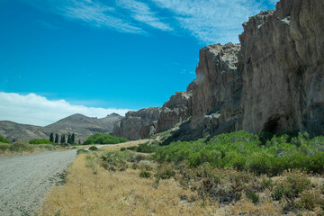 Dirt road crossing patagonia landscape, chubut province, argentina
