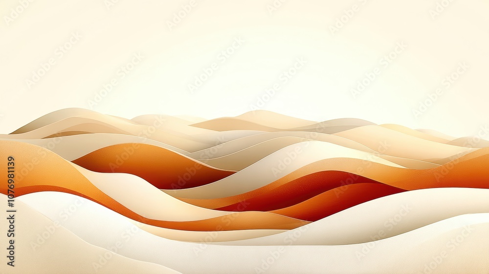 Wall mural abstract waves in soft tones of cream and orange against a light background.