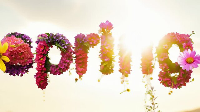 Word spring made of flowers. Created with Generative AI.