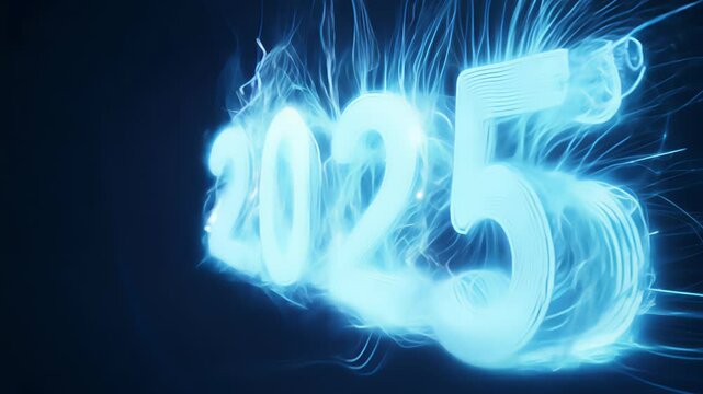 abstract glowing neon the arrival of the happy New Year 2025. Created with generative AI.