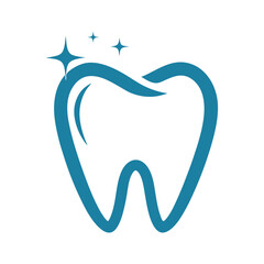 Minimalist Tooth Icon with Sparkle Effect vector illustration.