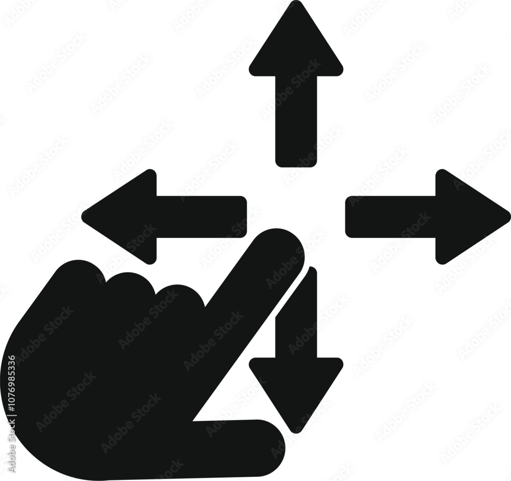 Poster touchscreen gestures with finger moving and scrolling in different directions, providing intuitive c