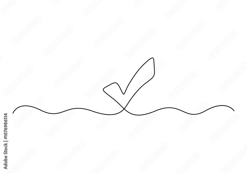 Poster continuous line drawing of check mark. tick one line icon. single line drawing background vector ill
