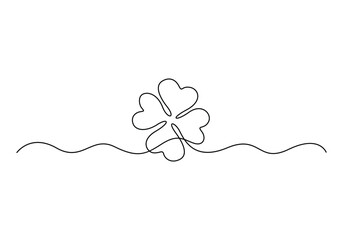 Continuous one line drawing of four leaf clovers. Clover four-leaf in continuous single line art drawing. Vector illustration