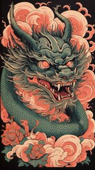 Fototapeta premium Chinese dragon drawing art representation.