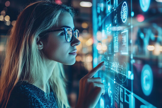 A person in an office building using biometric authentication to access secure data storage.