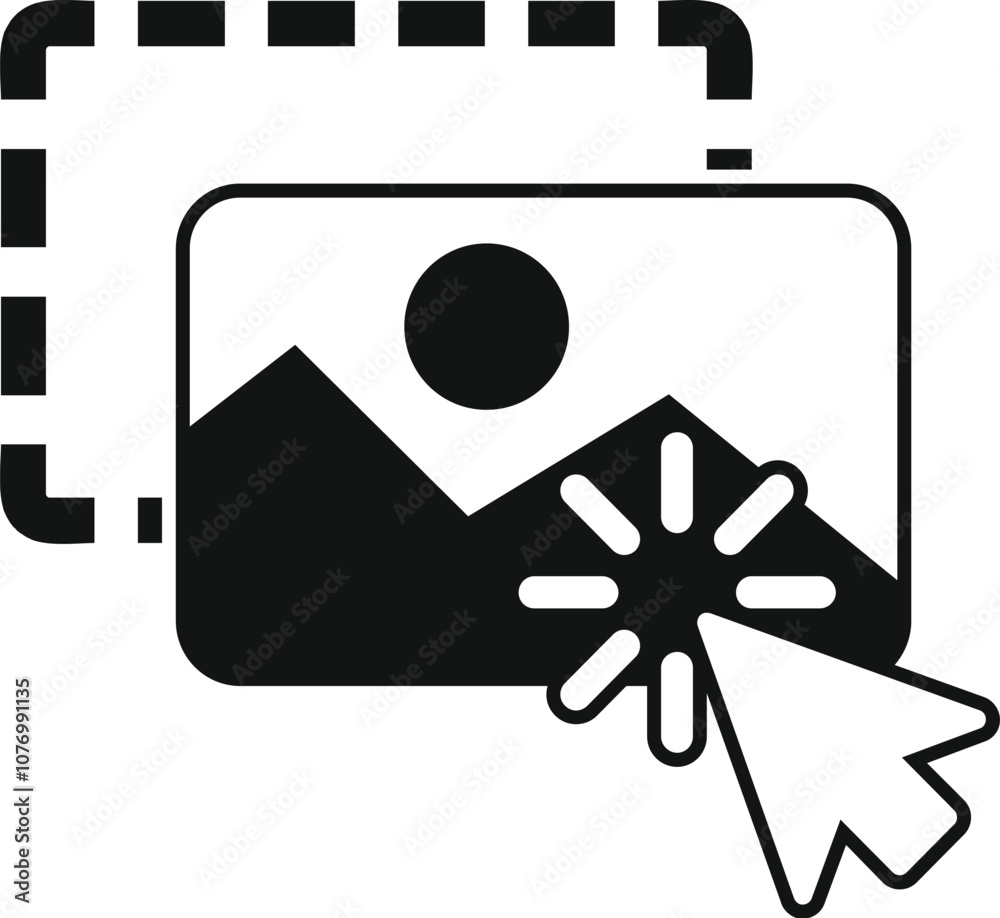 Poster mouse cursor clicking on a loading image with dotted lines, symbolizing cropping and the editing pro