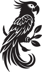 Parrot Silhouette Vector Art on White Background - Vibrant Tropical Bird Icon Design

