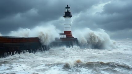 Obraz premium A lighthouse enduring stormy winds highlights the power nature, increasingly affected by global warming and climate change