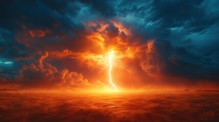 Obraz premium A lightning strike splits a sunny field from a stormy desert, symbolizing the dramatic contrasts climate change