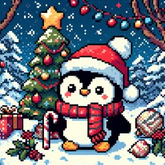 pequeño pingüino feliz con la navidad 