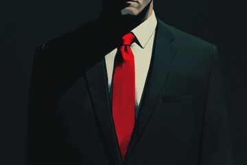 Mysterious Businessman in Suit with Red Tie on Dark Background, Perfect for Power and Leadership Concepts