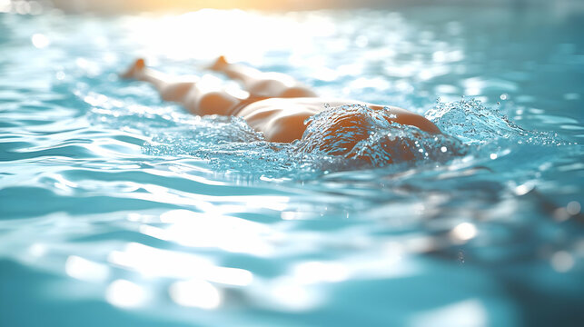3D Soft Abstract Image Swimmer Laps Pool Rippling Water Sunlight Reflection Fitness Training Wellness Program