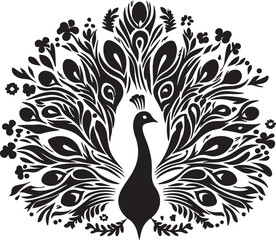 Fototapeta premium Peacock Silhouette Vector Art on White Background - Elegant Bird Icon Design
