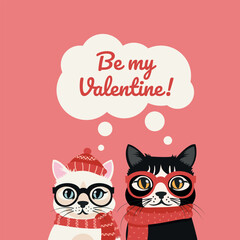 Fototapeta premium Happy valentine's day, card with cute couple cats