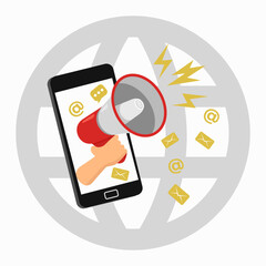 Influence marketing. The phone through which the advertisement is broadcast from a megaphone.