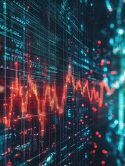 Fototapeta premium China flag with stock market finance economy trend graph digital technology : Generative AI