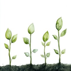 Botanical Beginnings: Watercolor Illustration of Vibrant Young Sprouts in Nature