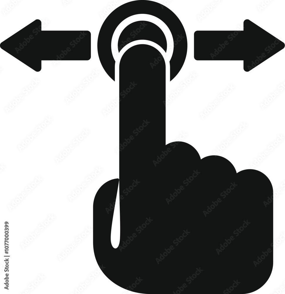 Poster hand using a touch screen, scrolling or swiping with finger to navigate right and left