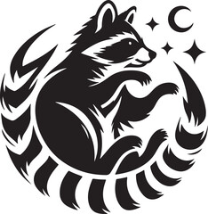 Fototapeta premium Raccoon Silhouette Vector Art on White Background - Playful Nighttime Animal Icon Design