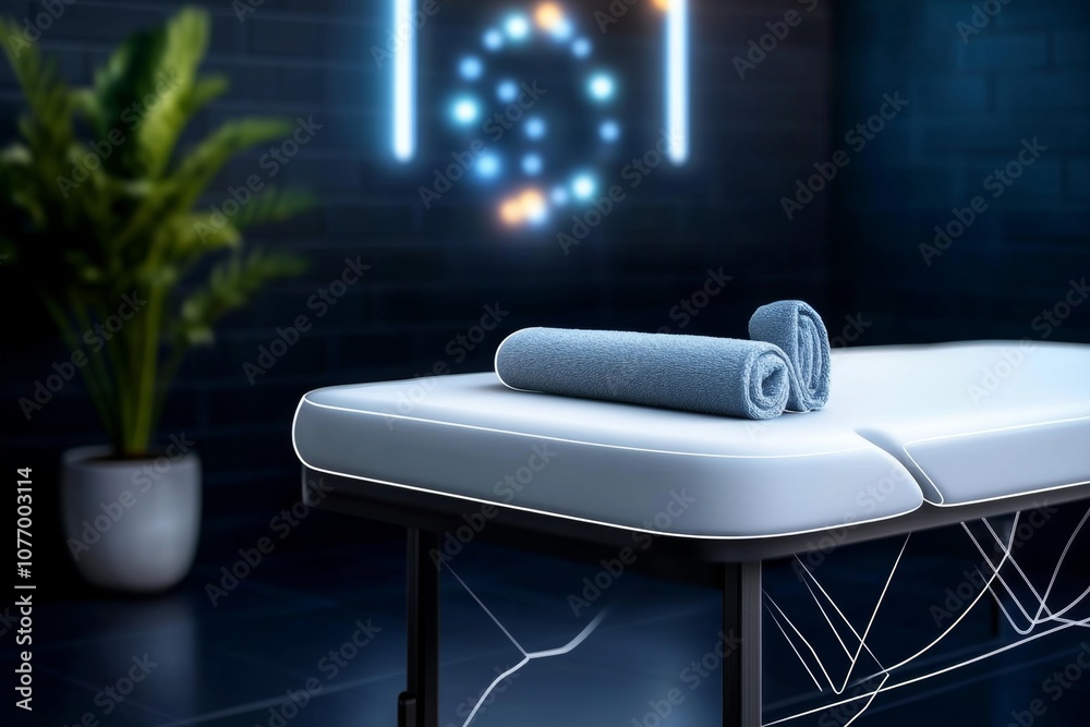 Aufkleber simple outline of a massage table with a small towel folded at the end, in a clean minimalist style