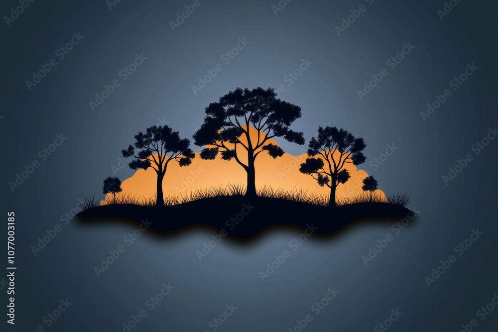 Poster Simple silhouette of a forest landscape with a few clean lines and abstract tree shapes