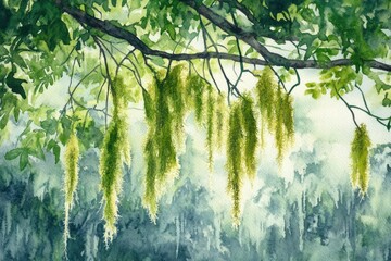 Tropical Jungle Moss Watercolor Illustration Inspired by Nature
