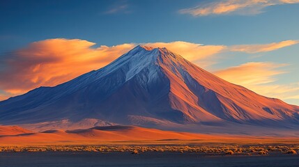 A mountain rises from the desert, its isolation and beauty standing out against the barren landscape