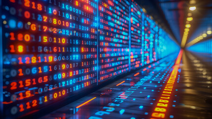 Digital Data Stream in a Futuristic Server Room..