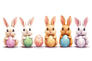 Fototapeta premium Rabbit and easter eggs frame watercolor mammal animal plant Cartoon bunny elements Cute bunny footprint trail paws ears and Funny bunnies head muzzle easter pattern rabbits and bunny free vector